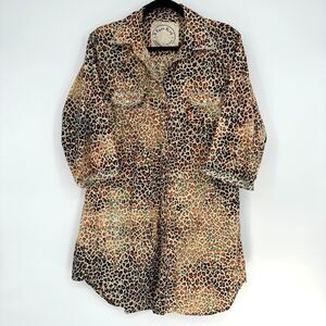 A Rare Bird Pearl Snap Shirt Dress Size S Leopard Boho Glam Western Rhinestones